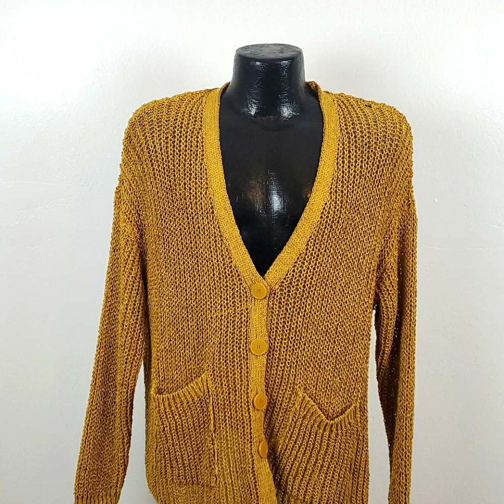 Zara V-Neck Cardigan S Chunky Knit Oversized Buttons Pockets Womens Old School